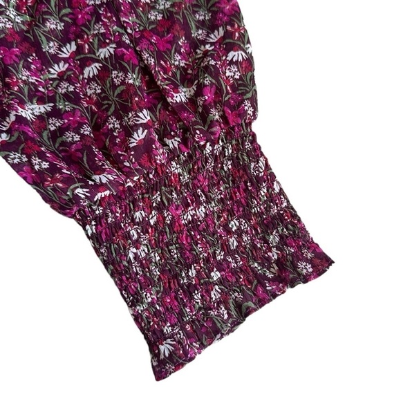 Draper James RSVP NWT XXL Purple Floral Smocked Chiffon Dress L/S Metallic - Picture 6 of 12